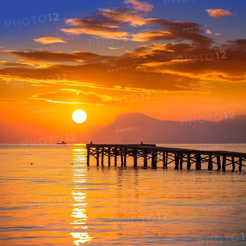 Majorca Muro beach sunrise in Alcudia Bay Mallorca at Balearic Islands of Spain
