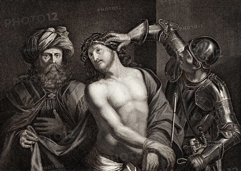A crown of thorns placed on the head of Jesus