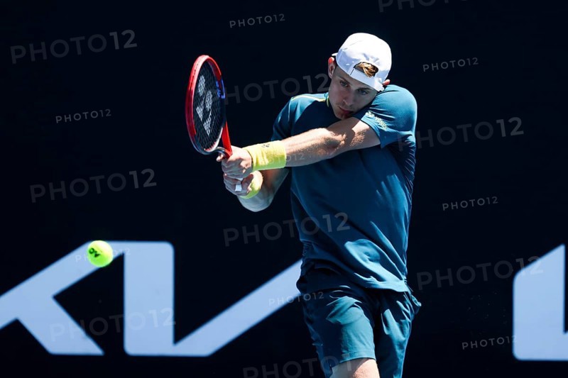 MELBOURNE, AUSTRALIA, JANUARY 11: Zizou Bergs of Belgium on his way to beating Joris De Loore of Belgium in qualifying for the 2024 Australian Open at Melbourne Park on January 11, 2024 in Melbourne, Australia, Oceania