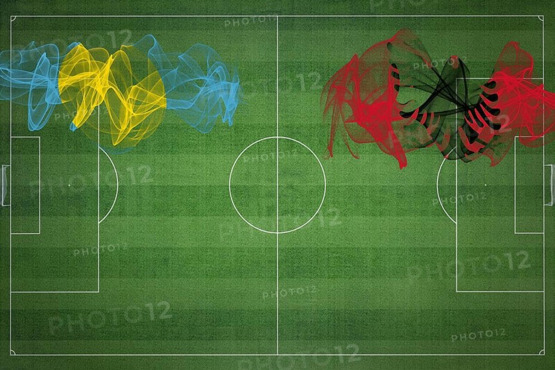 Palau vs Albania Soccer Match, national colors, national flags, soccer field, football game, Competition concept, Copy space