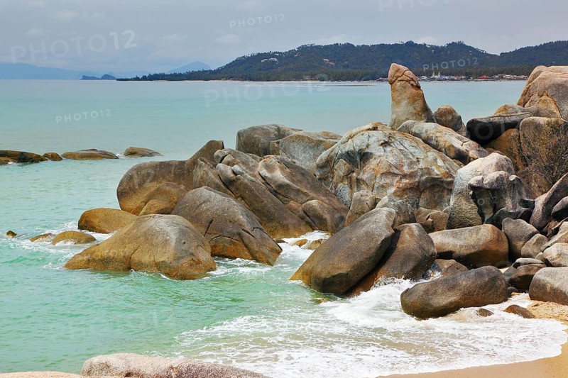 The picturesque pile of stones Grandma and Grandpa on the coast of the Gulf of Thailand. Lamai Beach, Samui Island