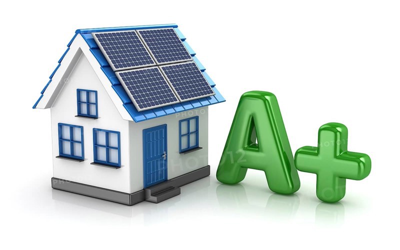 Energy Saver with Solar Panel, This is a 3d Rendered Computer Generated Image. Isolated on White