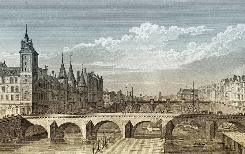 Pont au Change, Paris, antique steel engraved print, 1831