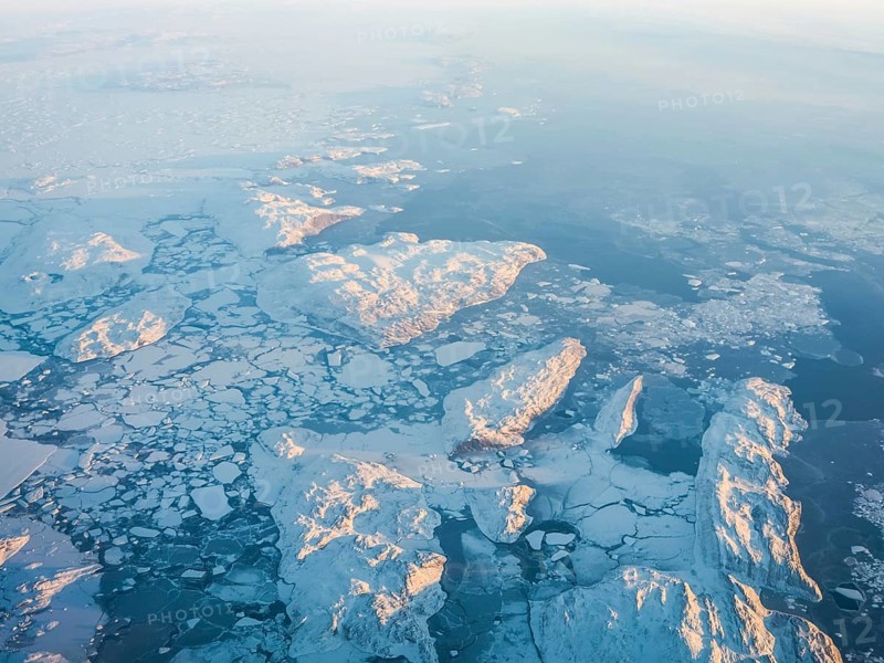 View of the Arctic ice from the plane, the expanses of the Arctic