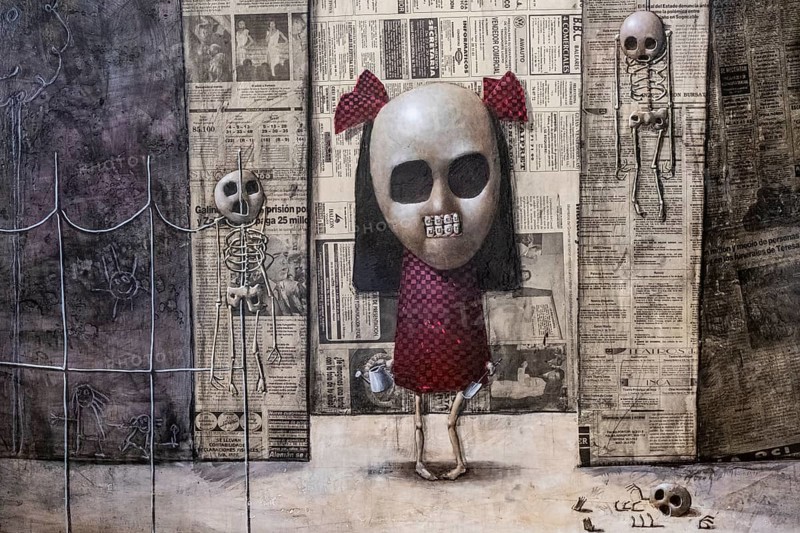 Ricard Chiang, Caseta de Paper, mixed media on wood, pollensa museum, Majorca, Balearic Islands, Spain, Europe