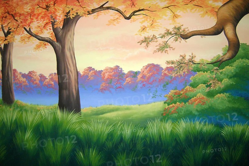 Theatre backdrop featuring autumn forest scene