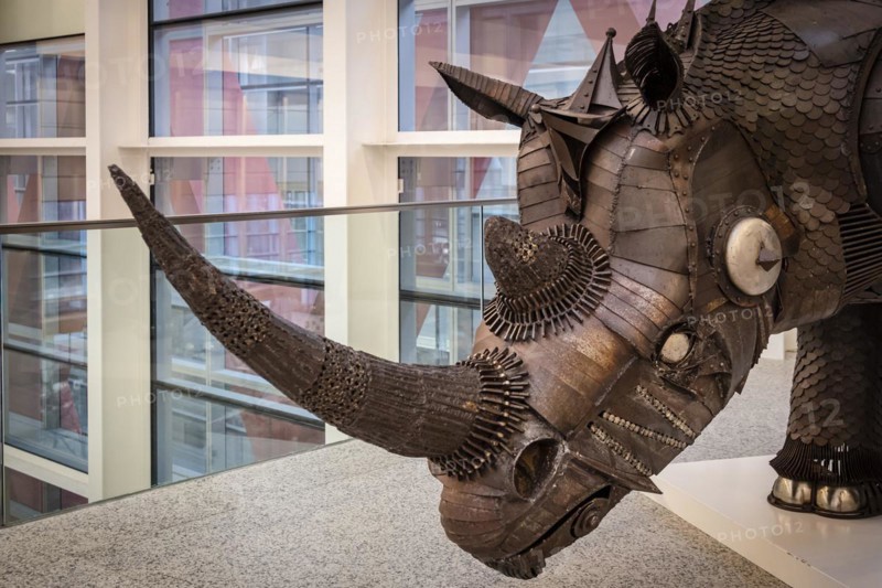 Recycled iron Rhino, Cristino Diez, Museo de la evolución humana, MEH, Burgos, Spain, Europe