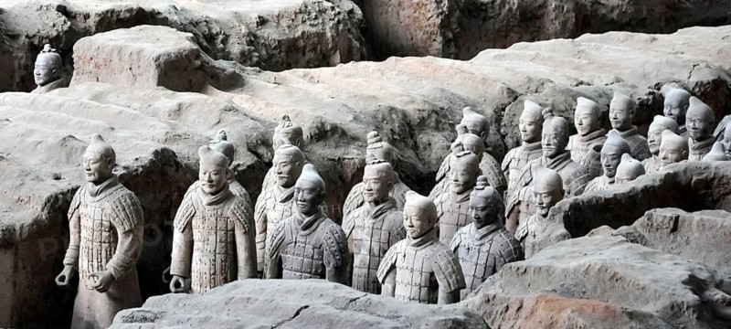 XIAN, CHINA - October 29, 2017: Terracotta Army. Clay soldiers of the Chinese emperor. Sculptures of the soldiers of the emperor