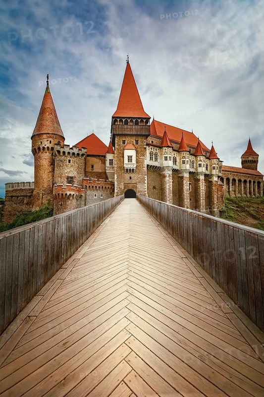 Wooden bridge to the castle in Transylvania, Hunedoara, Romania Hunedoara, Romania, Europe