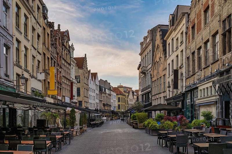 Antwerp Belgium, city skyline at Oude Koornmarkt street