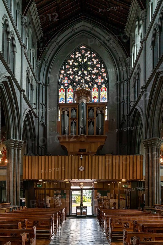 Kilkenny, Ireland, 17 August, 2022: view of the central nave of the St. Mary's Cathedral in Kilkenny with the church organ above the entrance, Europe