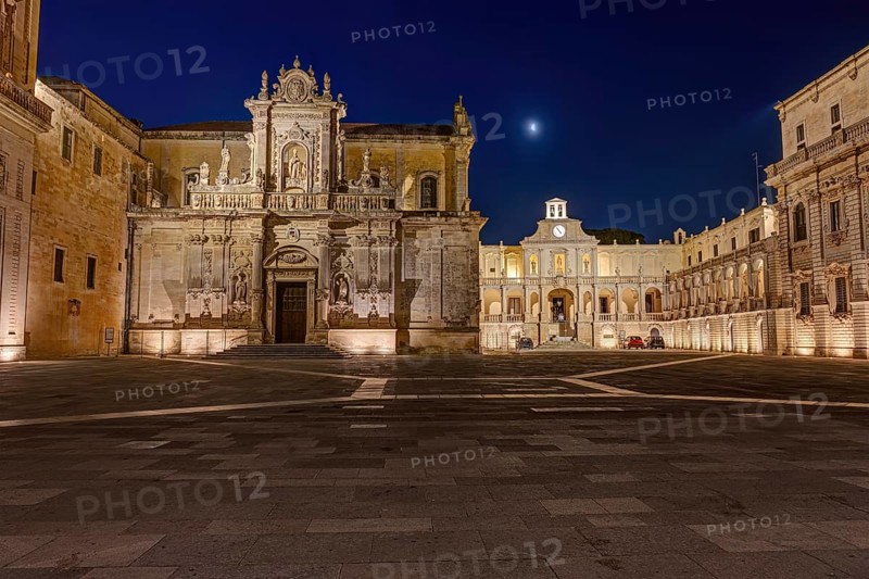 The beautiful Piazza del Duomo in Lecce, Italy, by night, Europe