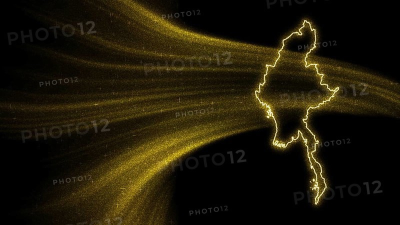 Map of Myanmar, Gold glitter map on dark background