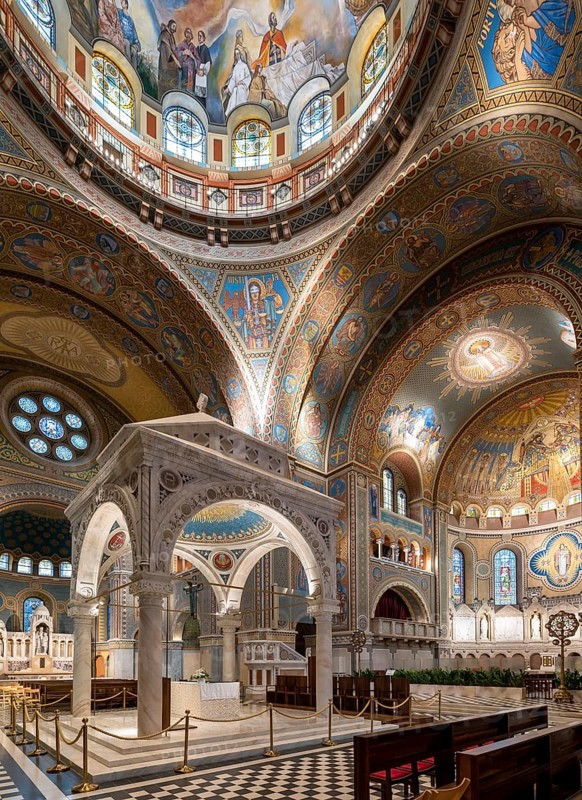 Szeged, Hungary, 14 October, 2022: view of the main transept and the altar of Saint Antony in the Votive Church of Szeged, Europe