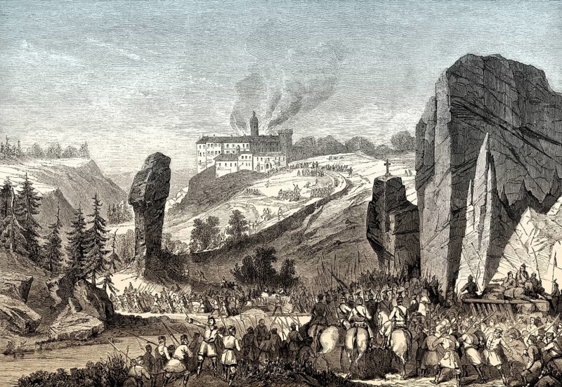 Polish volunteers at Pieskowa Skala, Peskenstein castle, Ojców National Park, Poland, January Uprising, 1863, Europe