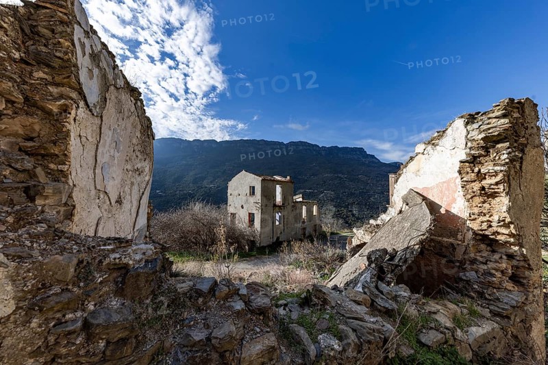 Lost place, abandoned houses and ruins in the ghost village, Gairo Vecchio, Gairo, Ogliastra, Sardinia, Italy, Europe
