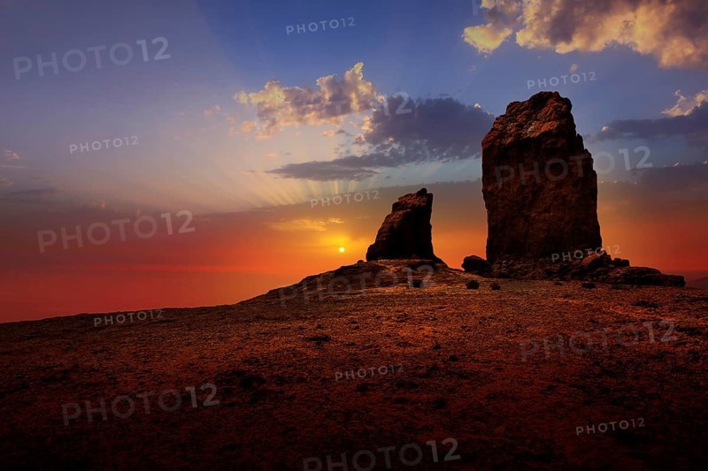 Gran canaria Roque Nublo Tejeda dramatic sunset sky in canary Islands