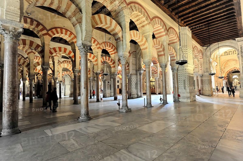 La Mezquita, Mosque, Cathedral of Cordoba, Cordoba, Andalusia, Spain, Europe, Interior with arches and columns, traditional architecture and play of light, Europe