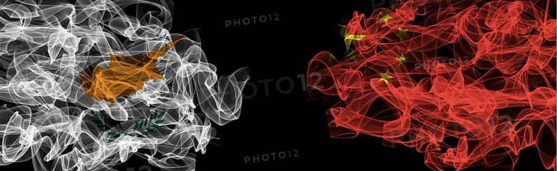 Flags of Cyprus and China on Black background, Cyprus vs China Smoke Flags