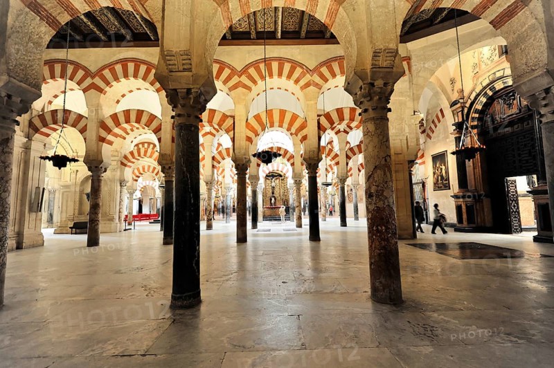 La Mezquita, Mosque, Cathedral of Cordoba, Cordoba, Andalusia, Spain, Europe, Bright columned hall with arcades and play of light in an Islamic building, Europe