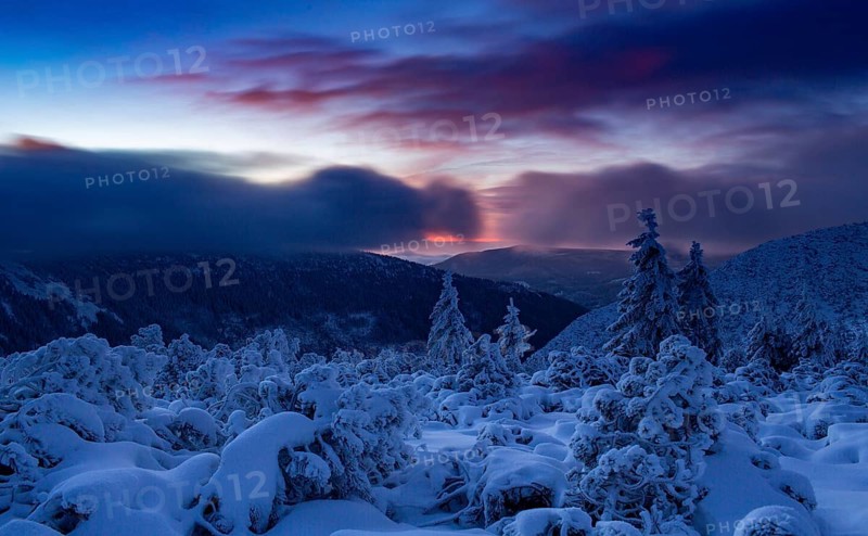 Early sunrise in the Karkonosze Mountains. Karkonosze National Park, Poland, Europe