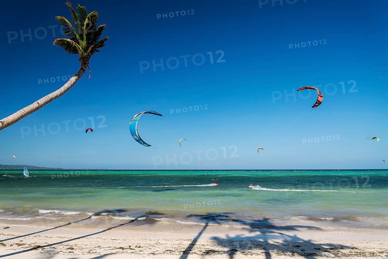 Famous bolabog kite surfing beach in exotic tropical paradise boracay island philippines