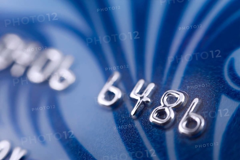 A blue bank card, macro, narrow focus