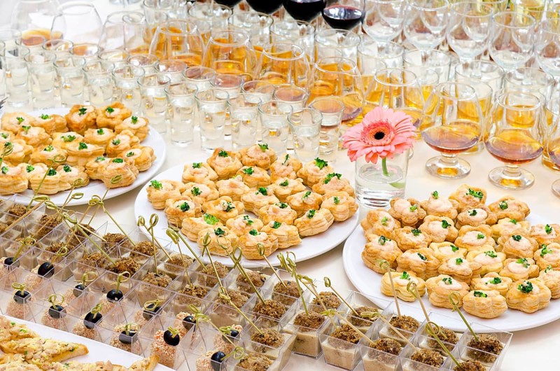 A lot of cold snacks on buffet table, catering