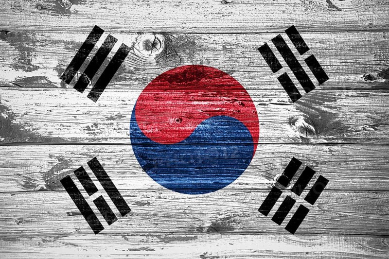 South Korea flag on wooden planks background wood flag