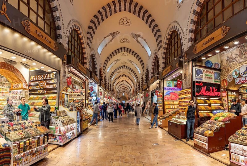 A picture of the shops inside the Egyptian or Spice Bazaar, in Istanbul