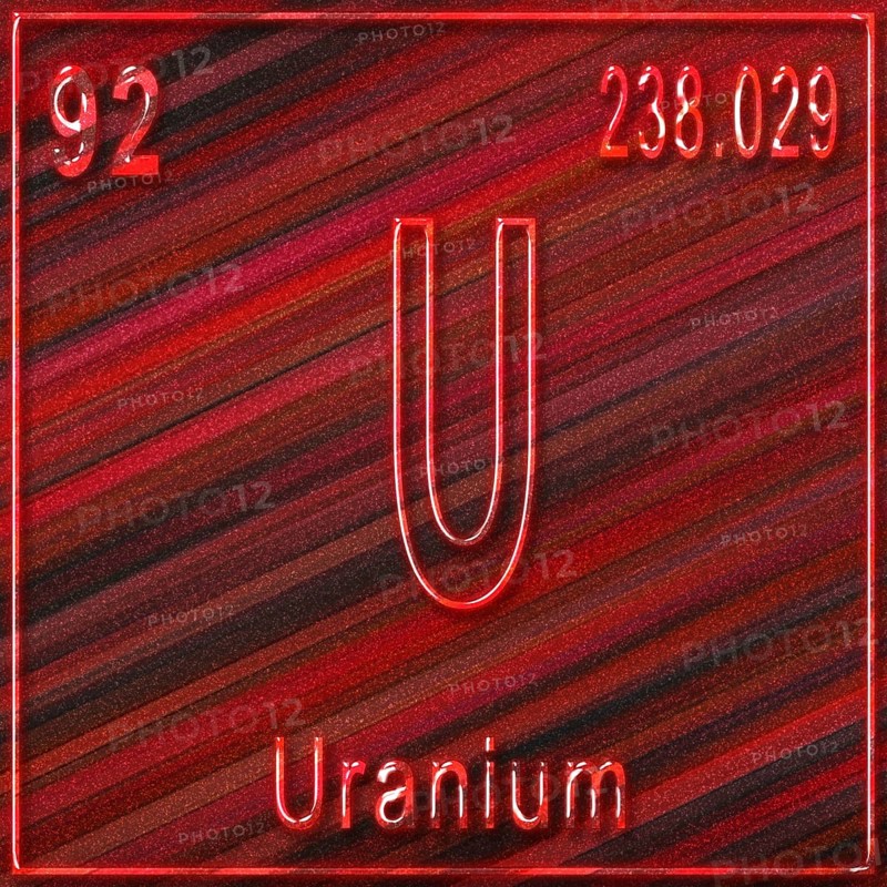 Uranium chemical element, Sign with atomic number and atomic weight, Periodic Table Element