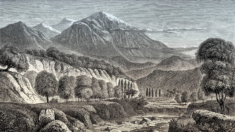 The Mount Olympus, the highest mountain in Greece, illustration, 19th century