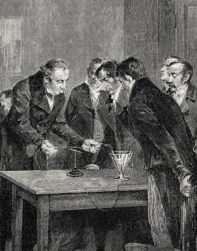 Experimental demonstrations, the distraction of a compass needle by electricity magnetism, Hans Christian Ørsted, 1777-1851, Danish physicist