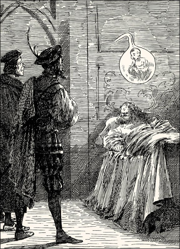 Mephistopheles and Faust in his old study, second act, Faust II, by Johann Wolfgang von Goethe