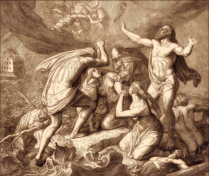Noah's Ark and the Flood, Old Testament, by Julius Schnorr von Carolsfeld, 1860