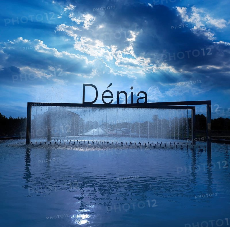 Denia welcome sign fountain in Alicante of Spain