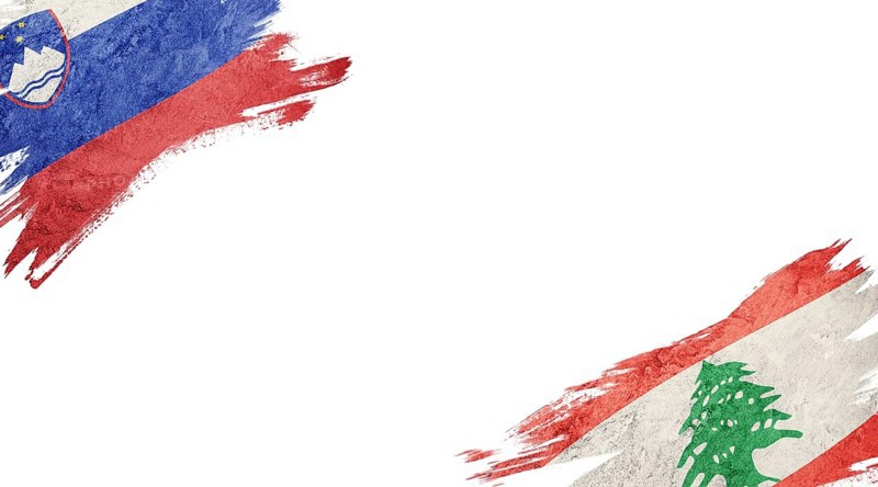 Flags of Slovenia and Lebanon on white background