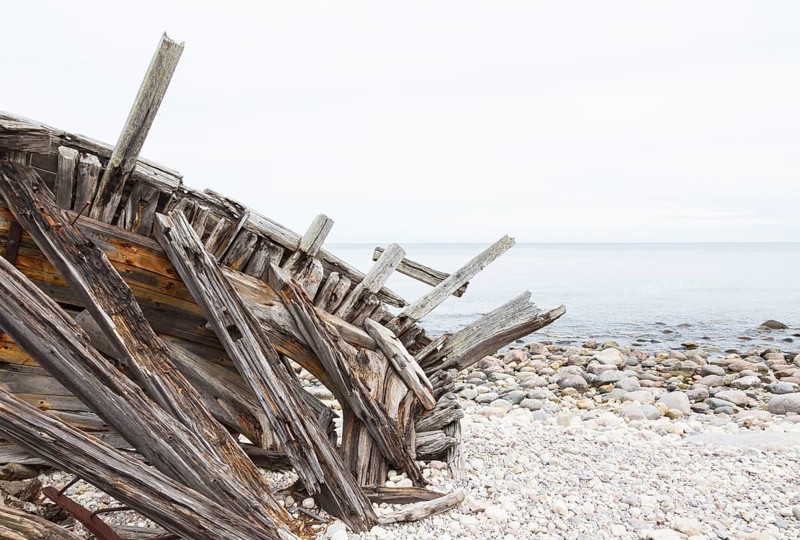 Old shipwreck on a seashore