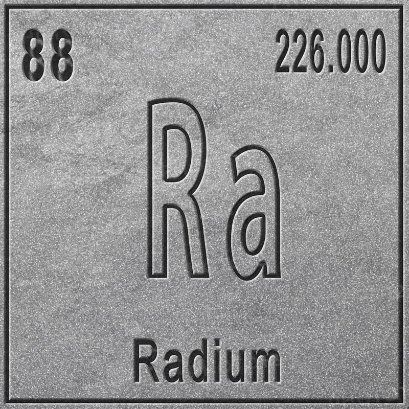 Radium chemical element, Sign with atomic number and atomic weight, Periodic Table Element, silver background