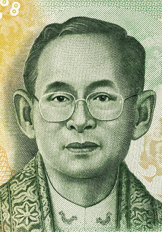 King Rama IX (born 1927) on 20 Baht 2013 Banknote from Thailand. King of Thailand
