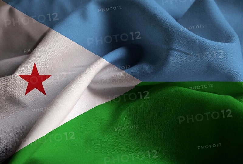 Closeup of Ruffled Djibouti Flag, Djibouti Flag Blowing in Wind