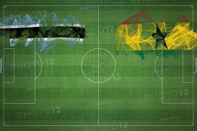 Botswana vs Ghana Soccer Match, national colors, national flags, soccer field, football game, Competition concept, Copy space