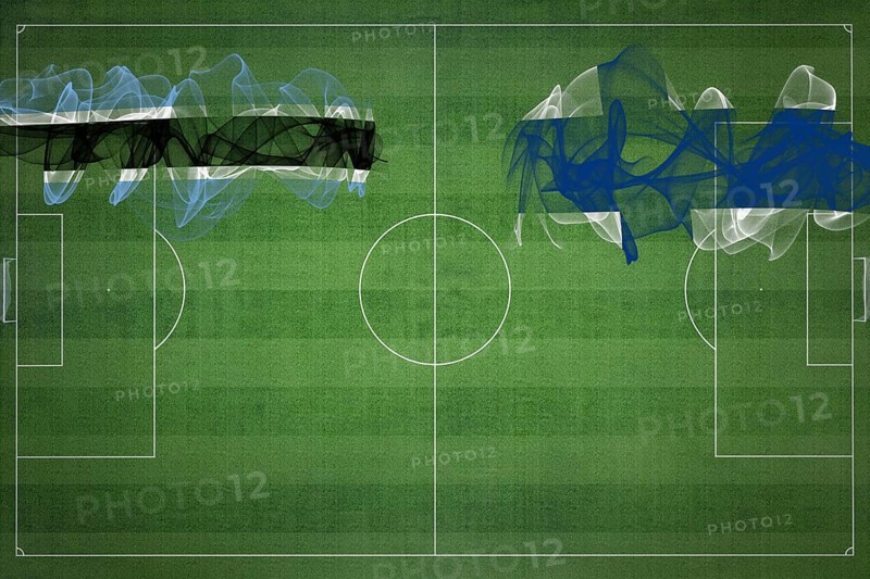 Botswana vs Finland Soccer Match, national colors, national flags, soccer field, football game, Competition concept, Copy space