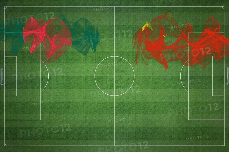 Bangladesh vs China Soccer Match, national colors, national flags, soccer field, football game, Competition concept, Copy space