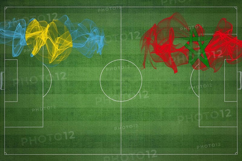 Palau vs Morocco Soccer Match, national colors, national flags, soccer field, football game, Competition concept, Copy space