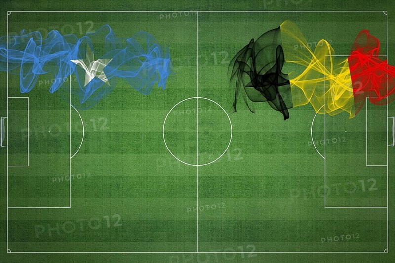 Somalia vs Belgium Soccer Match, national colors, national flags, soccer field, football game, Competition concept, Copy space