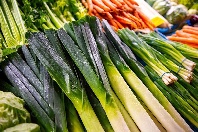 Vegetables from the weekly market market, fresh leek