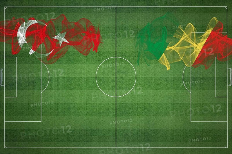 Turkey vs Congo Soccer Match, national colors, national flags, soccer field, football game, Competition concept, Copy space