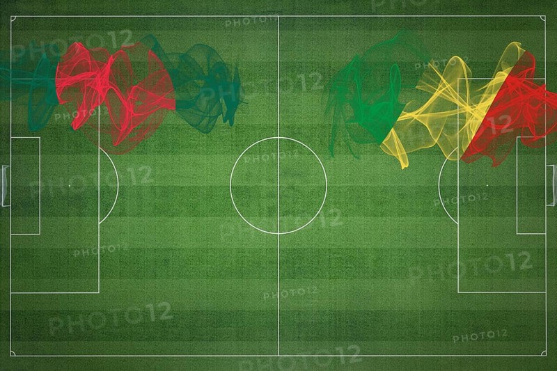 Bangladesh vs Congo Soccer Match, national colors, national flags, soccer field, football game, Competition concept, Copy space