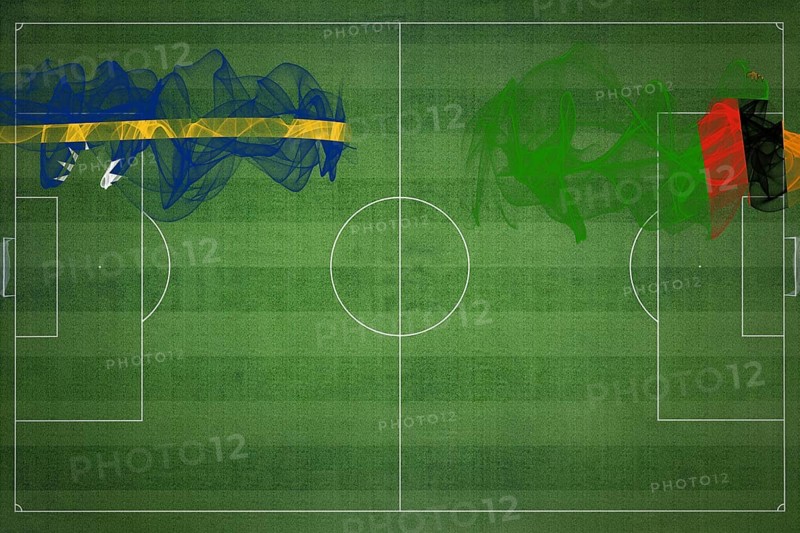 Nauru vs Zambia Soccer Match, national colors, national flags, soccer field, football game, Competition concept, Copy space